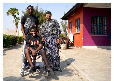 a family outside of a community center